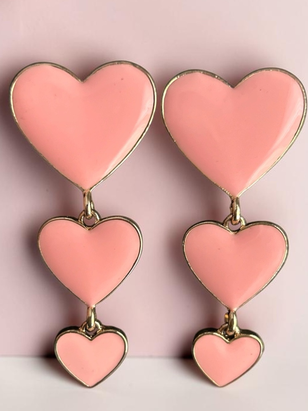Three-Tier Pink Heart Drop Earrings